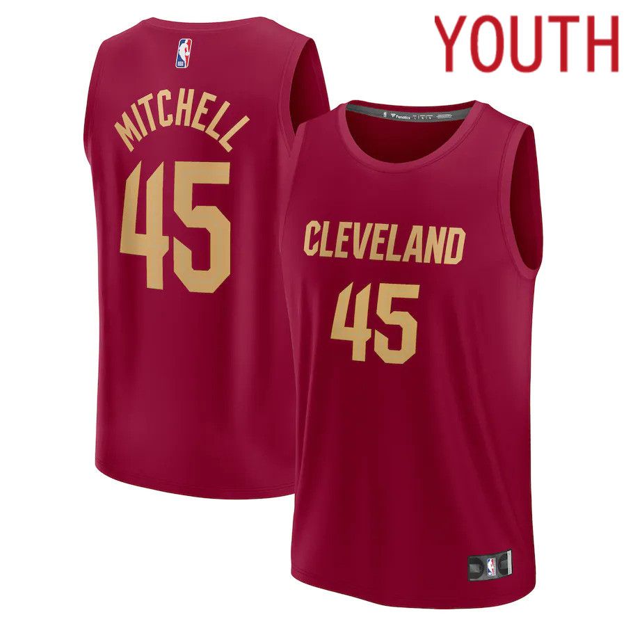 Youth Cleveland Cavaliers #45 Donovan Mitchell Fanatics Branded Wine Icon Edition 2022-23 Fast Break Replica Player NBA Jersey->youth nba jersey->Youth Jersey